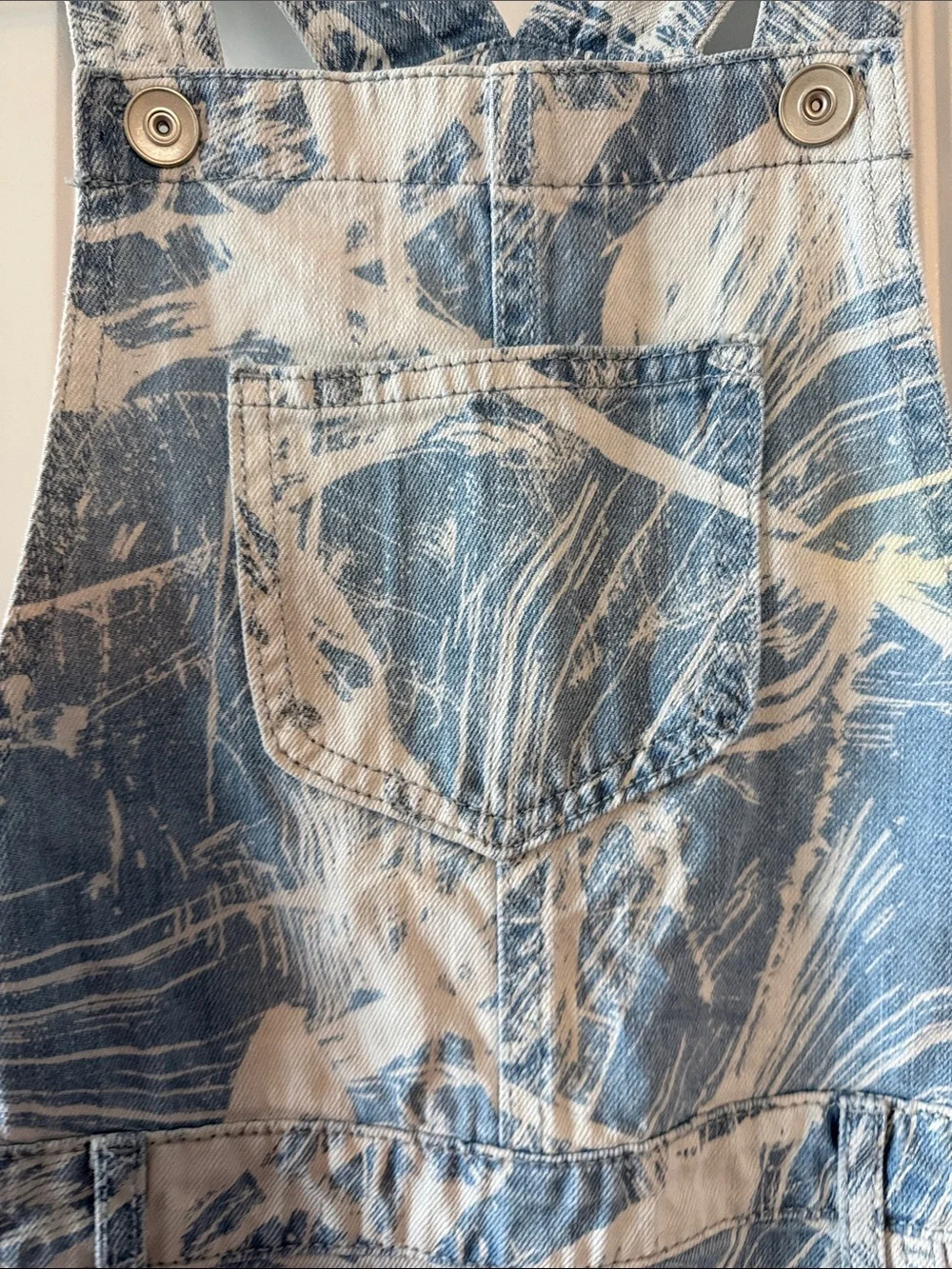 Gently worn The Children's Place Blue and White Tie-Dye Denim Short Overalls